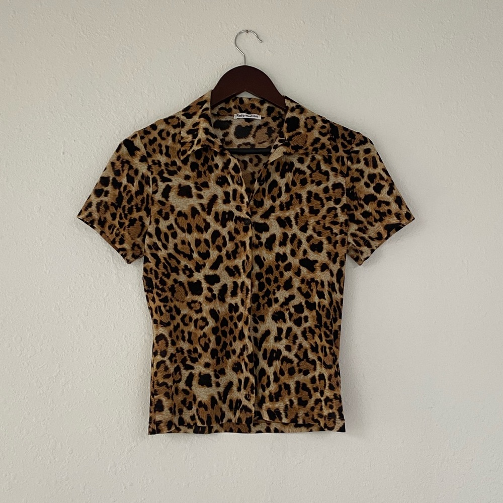 Reformation Leopard Print Button Down Shirt